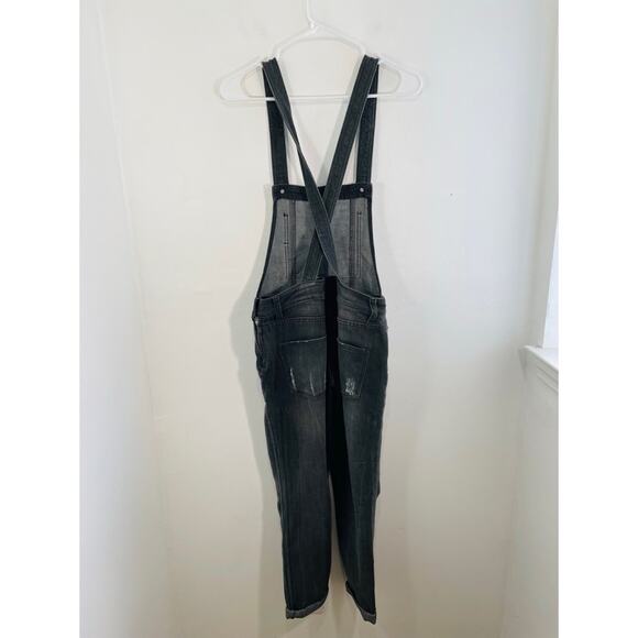Free People Distressed Faded Black Slim Leg Overalls 26 - Picture 13 of 13